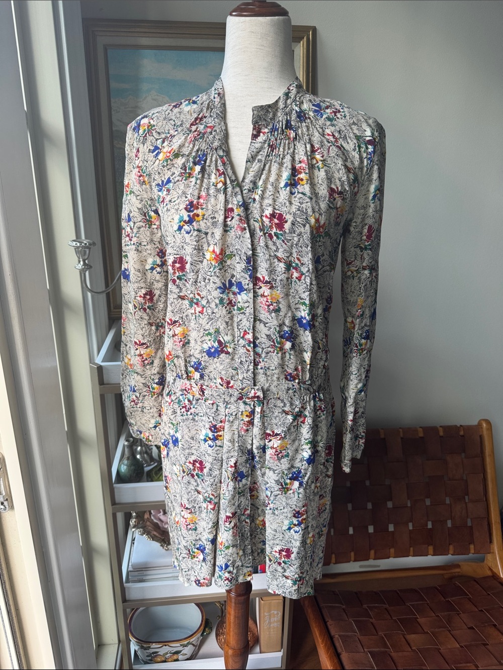 Rebecca Taylor 💯 silk Cream Floral High-Low Dress with Multicolor Blooms